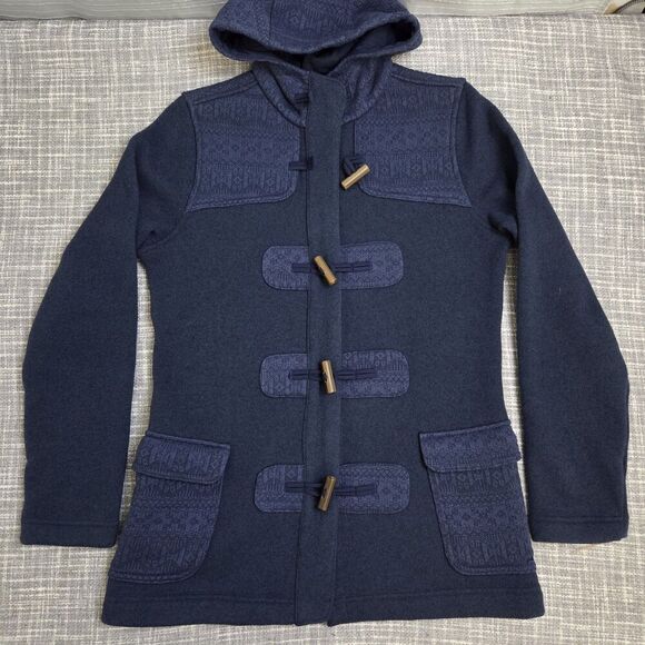 PATAGONIA Better Sweater Icelandic Coat Toggle Blue Black Hood Women's S/M DESC - Picture 12 of 14